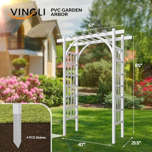 VINGLI Garden Arbor, PVC Wedding Arch for Ceremony Party, Garden Trellis for Climbing Plants Outdoor, Arch Backdrop Stand for Garden, Backyard, Lawn, Wedding - Image 6