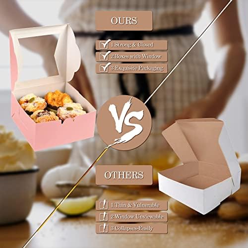 KPOSIYA 65PCS Bakery Boxes with Window 6x6x3 Inches 5 Style Cookie Boxes Small Pastry Boxes for Candy, Dessert, Pastry, Donuts, Birthday Party, Wedding(Pink) - Image 6