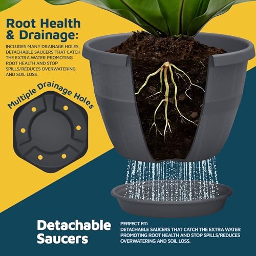 10-Inch Whiskey Barrel Planters Outdoor Pack of 20 - Durable Plastic Plant Pots for Indoor & Outdoor Use with Drainage & Saucer, Lightweight Rustic Barrel Planters for Flowers, Herbs & Small Plants - Image 4