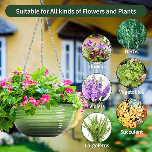 12 Inch Glazed Hanging Planters for Indoor Outdoor Plants, Hanging Baskets - Image 6