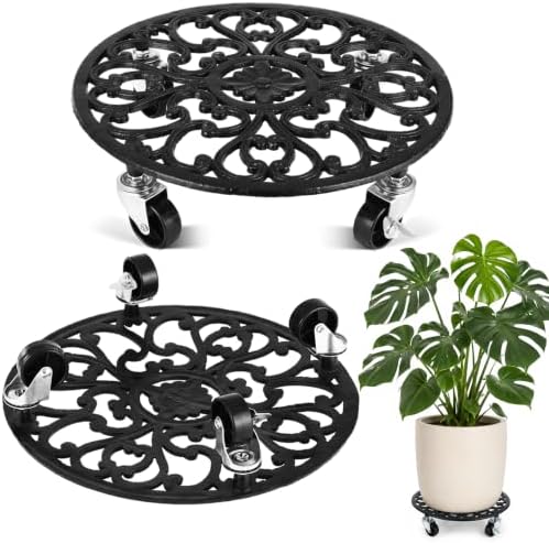 2 Pack Cast Iron Plant Caddy with Wheels Heavy Duty 12 Inch Plant Rollers by PartyZealot