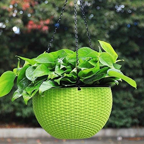 Plastic Hanging Flower Pots –Planters with Chain, 7.1 Inch Diameter, for Indoor Outdoor Balcony Garden, Lightweight Plant Holders for Home Decor Set of 3 (Green) - Image 2