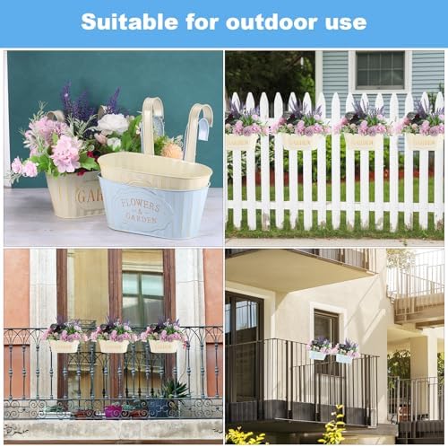 uxcell 5Pcs Metal Hanging Flower Pots for Railing Fence, 11" Railing Planter Box with Detachable Hooks Drainage Holes for Outdoor Plants Balcony Window Deck Garden Porch Home Decor, Blue - Image 5