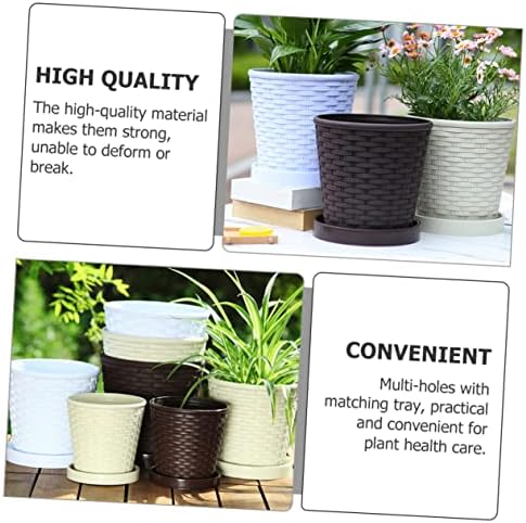 VOSAREA 3 Sets Resin Flower Pot with Tray for Plants and Succulents - Image 4