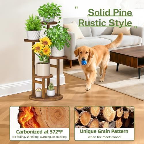 iDavosic.ly 4 Tier Wood Plant Stand Indoor Outdoor Corner Tall Shelf, Brown - Image 2