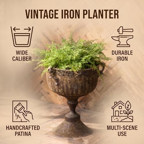 Vintage Urn Planter with Embossed Pattern, Decorative Bronze Finish Flower Pot, Classic Round Plant Pot for Outdoor Indoor Home Garden Patio Front Porch Entryway（16.2 * 12.2 * 15.8） - Image 3