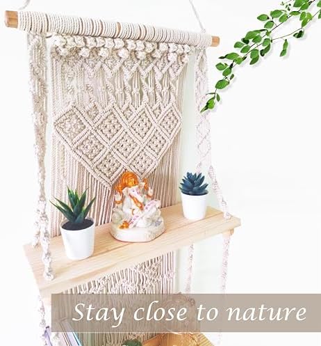 Macrame wall Hanging Shelf (Tier 2, Natural White) - Image 6