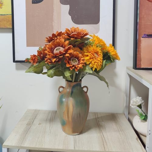 Unique Terracotta Pottery, 10" Decorative Farmhouse Vase with Handle - Image 7