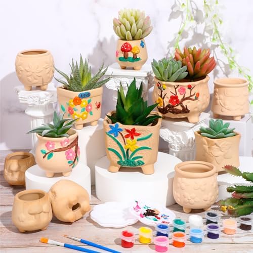 Hushee 12 Sets Ceramic Succulent Pots to Paint with Drainage - Image 6
