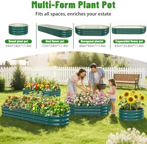 Green Oval Raised Garden Bed / Galvanized Steel Planter Box,72X24X12 inches - Image 5