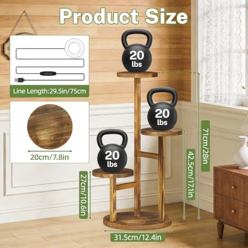 iDavosic.ly 3 Tier Wood Plant Stand Indoor Corner with Grow Light, Brown - Image 2