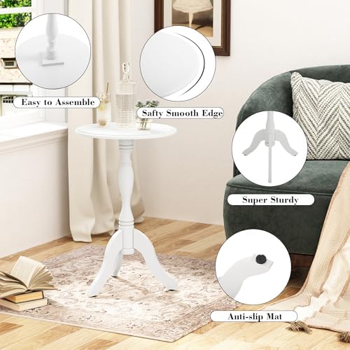 HLR Round Small End Table Set of 2, Wooden Pedestal Side Tables, Pure White - Image 4