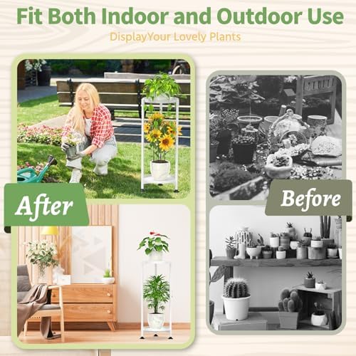 KMOTASUO 2 Tier Metal Plant Stand Tall for Indoor Outdoor Corner, White - Image 6