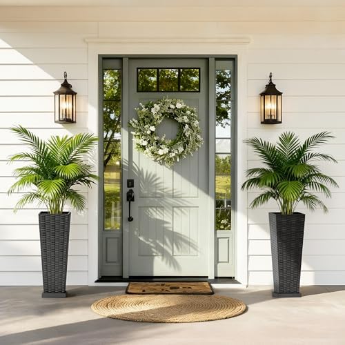 Greesum Set of 2 Tall Plastic Planters with Saucer, 23 Inch, Black - Image 5
