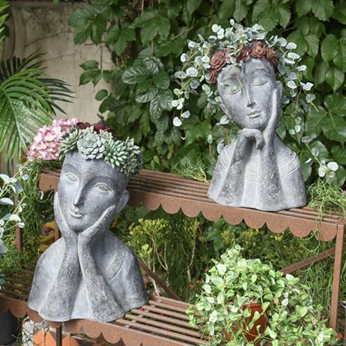Newman House Studio Face Cactus Succulents Planter Pot - Indoor Outdoor Planter with Drainage Hole Garden Statues Cute Plants Pot Flower Pot Farmhouse Decor 11 * 8.5 * 16.5 inch - Image 6