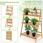 Giantex 3 Tier Folding Storage Shelf, Bamboo Ladder Plant Stand, Multiple Flower Pot Holder Succulent Display Rack, Foldable Shelving Unit for Balcony Garden Living Room Indoor Outdoor - Image 3