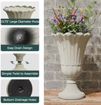 Tall Plastic Urn Planters and Pedestal - 24" Outdoor Planter Beige - Image 3