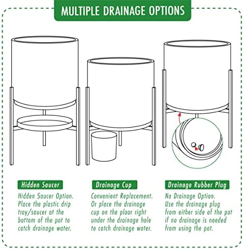 D'vine Dev Cylinder Planter Pot with Metal Stand, Black, 8 in, 96-T-B-1 - Image 6