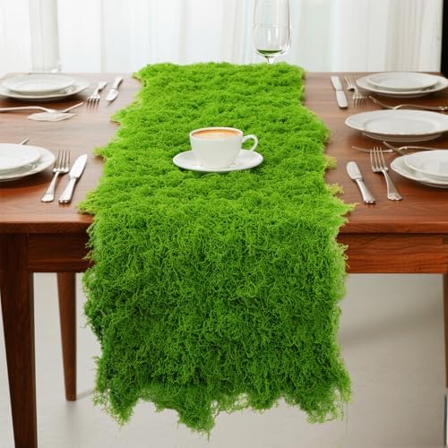 2 Artificial Moss Table Runner Halloween Enchanted Party Decor, Light Green by Zeyune