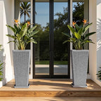 24" Tapered Tall Planters for Outdoor Plants with Tray&Shelf, Gray - Image 5