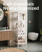 SMIBUY Bathroom Storage Shelf, 5-Tier Bamboo Rack Organizer, Multifunctional Shelving Unit for Living Room Bedroom Kitchen (White) - Image 6