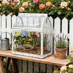 Large House Shape Glass Terrarium with Acrylic Lid, White Geometric Greenhouse - Style Planter for Ferns, Succulents, Air Plants, Handmade Indoor Tabletop Decor (Terrarium Only) - Image 2