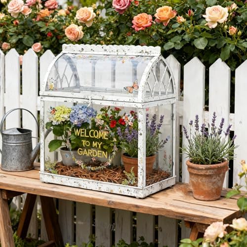 Large House Shape Glass Terrarium with Acrylic Lid, White Geometric Greenhouse - Style Planter for Ferns, Succulents, Air Plants, Handmade Indoor Tabletop Decor (Terrarium Only) - Image 2