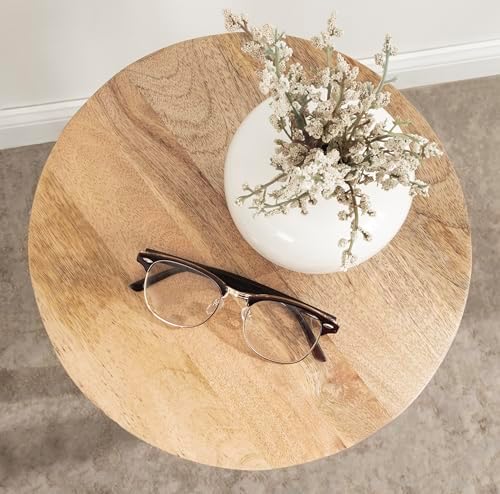 Kate and Laurel Dahl Wooden Round Drink Table; 12 x 23; Natural Brown; Transitional Boho Circle Wood Accent Pedestal Table for Living Room Plant Stand or Small Bedroom Nightstand - Image 6
