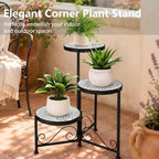 3 Tier Mosaic Corner Plant Stand Foldable Display Shelf Black - Image 4
