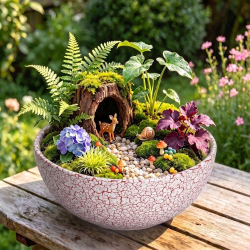 Succulent Pots 12 Inch, Ceramic Bonsai Planter, Texture Red - Image 4