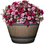 Outdoor Whiskey Resin Flower Pot Barrel Planter, 15" Walnut Brown - Image 3