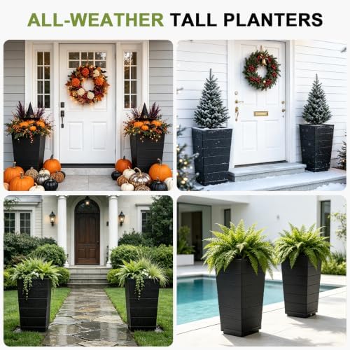 Resin Tall Planters Set of 2, 23" Large Taper Outdoor Planter Pots - Image 6