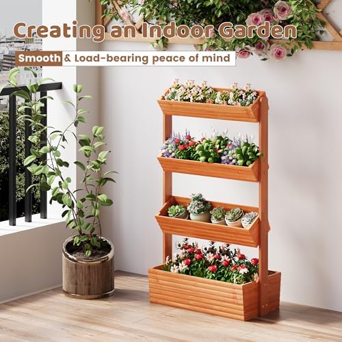 Wooden Raised Garden Bed Vertical Planter Box, Freestanding Plant Stand for Indoor Outdoor Plants, Herbs, Flowers, Vegetables, Gardening (Reddish Brown, 4-Tier，29.9 x 17.9 x 55in) - Image 5