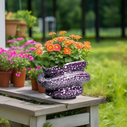 Ceramic Pots for Plants - 10.6 Inch Ceramic Plant Pots Indoor with Drainage Hole, Unique Planters for Indoor Outdoor Plants, Decorative Planter, Garden Room Decor, Housewarming Gifts, Purple - Image 2