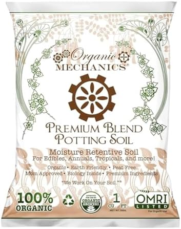 Organic Mechanics Premium Blend Potting Soil, 1 Cu Ft - Moisture-Retentive, Peat-Free, Compost - Enriched Mix with Worm Castings & Perlite for Houseplants, Annuals, Veggies & Tropical Plants by OrganicMechanics