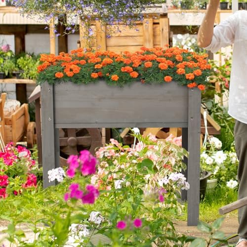 31x16x30 Raised Garden Bed with Legs, Elevated Wooden Planter Box with Liner for Flowers, Vegetable, Suitable for Outdoor, Patio, Balcony, Backyard, Grey - Image 3