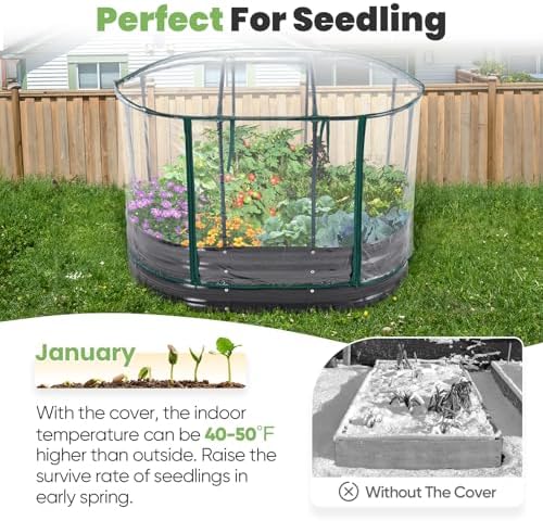 KING BIRD Raised Garden Bed with Cover Galvanized Oval Planter Garden Box Outdoor for Gardening, Vegetables, Flowers 47.2x35.4x11.8 in, Clear - Image 2