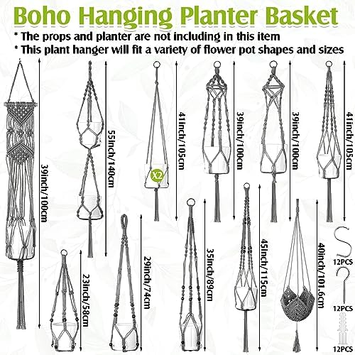 Hoteam 12 Pcs Macrame Plant Hangers Macrame Hanging Planters for Indoor Plants Handmade Boho Hanging Baskets Flower Pots Holder for Outdoor Home Wall Decor - Image 2