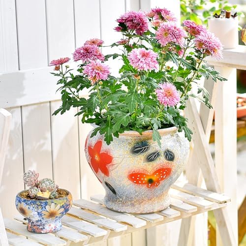 Sungmor 9 Inch Hand Painted Ceramic Succulent Plant Pots - White & Red - Image 5