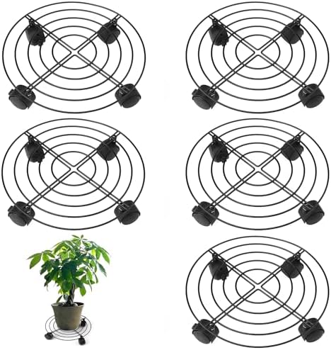 5 Pack 10.6 Inch Metal Plant Caddy with wheels, Heavy Duty Plant Dolly for Indoor and Outdoor Large Potted Plants, Black by GENHAKON