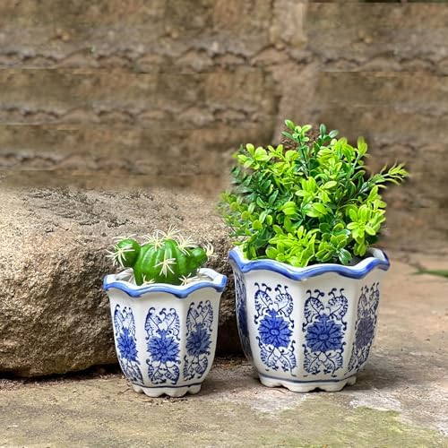 Chinoiserie Décor Planters, Ceramic Flower Pots with Drainage, Set of 3 - Image 6