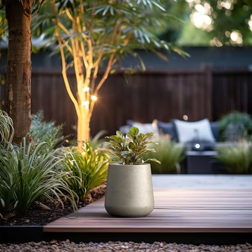 Kante Small Round Curved Weathered Concrete Planter 11.8" Dia, Outdoor - Image 5