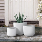 Kante Set of 3 White Concrete Capsule Planters 13.1" 11" 9" Dia - Image 4