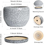 SQOWL Ceramic Planters - 10 Inch Ceramic Flower Pot with Drainage Hole and Saucer, Decorative Plant Pot Indoor, Round Large Planter Outdoor, Bathroom Decor, Gifts for Plant Lovers, Black and White - Image 3