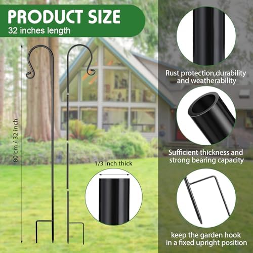 6 Pack 32 Inch Shepherd Hooks for Outdoor 1/3 In Thick Bird Feeder Pole - Image 2