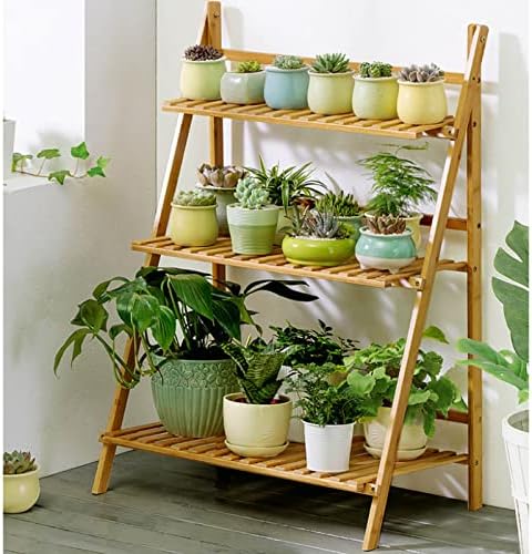 Bamboo Plant Stand Fold Flower Racks Corner 3 Tier Ladder Shelf for Multiple Plants Garden Patio, Flower Pot Holder Indoor Storage Display Shelves (Size : 100x40x96) by Gaommini