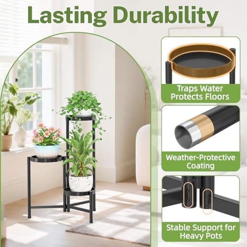 iDavosic.ly Plant Stand Indoor Outdoor, 3 Tier Metal Corner Shelf, Black - Image 4