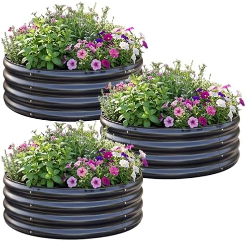 AHEONLAR 3Pack 2x2x1 ft Round Galvanized Raised Garden Bed Kit Round Metal Flower Box Large Planter Raised Beds Outdoor Garden for Planting,Fruit,Herb-Grey by garden