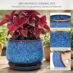 7.5 Inch Ceramic Planter with Saucer,Modern Garden Pots with Drainage Hole Mesh Net, for Indoor Outdoor Use (Speckle Blue) - Image 3