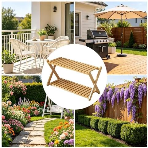 Wood Plant Stand - 2 Tier Planter Shelf | Outdoor Wooden Plant Stand For Patio Garden Porch Balcony Entryway Living Room Greenhouse Designed To Enhance The Beauty Of Your Greenery - Image 5